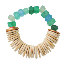 Load image into Gallery viewer, sea greens sea glass + coconut shell beads
