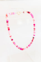 Load image into Gallery viewer, A necklace with a mix of shades of pink and white opal beads, featuring a gold-filled clasp, displayed against a white background.
