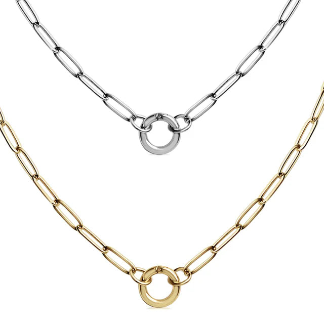 elizabeth paperclip chain with circle charm keeper necklace