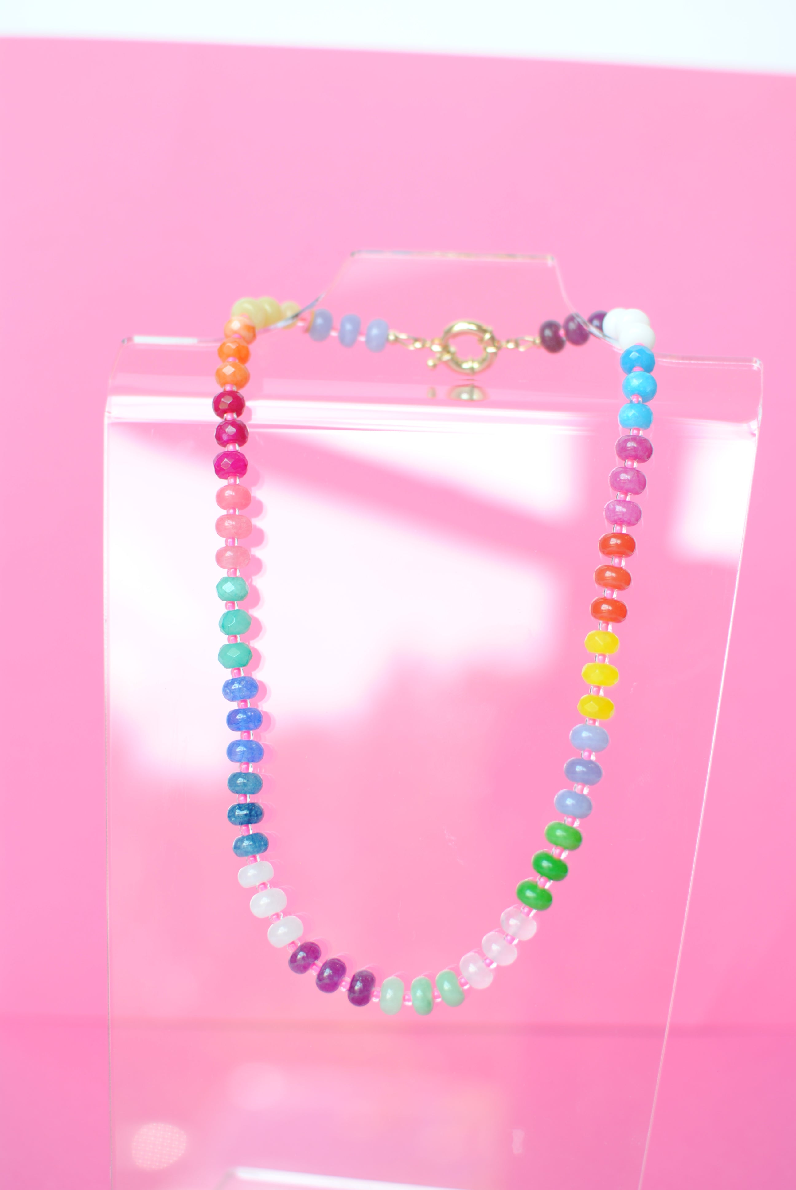 mom +  little pink seed beaded necklace