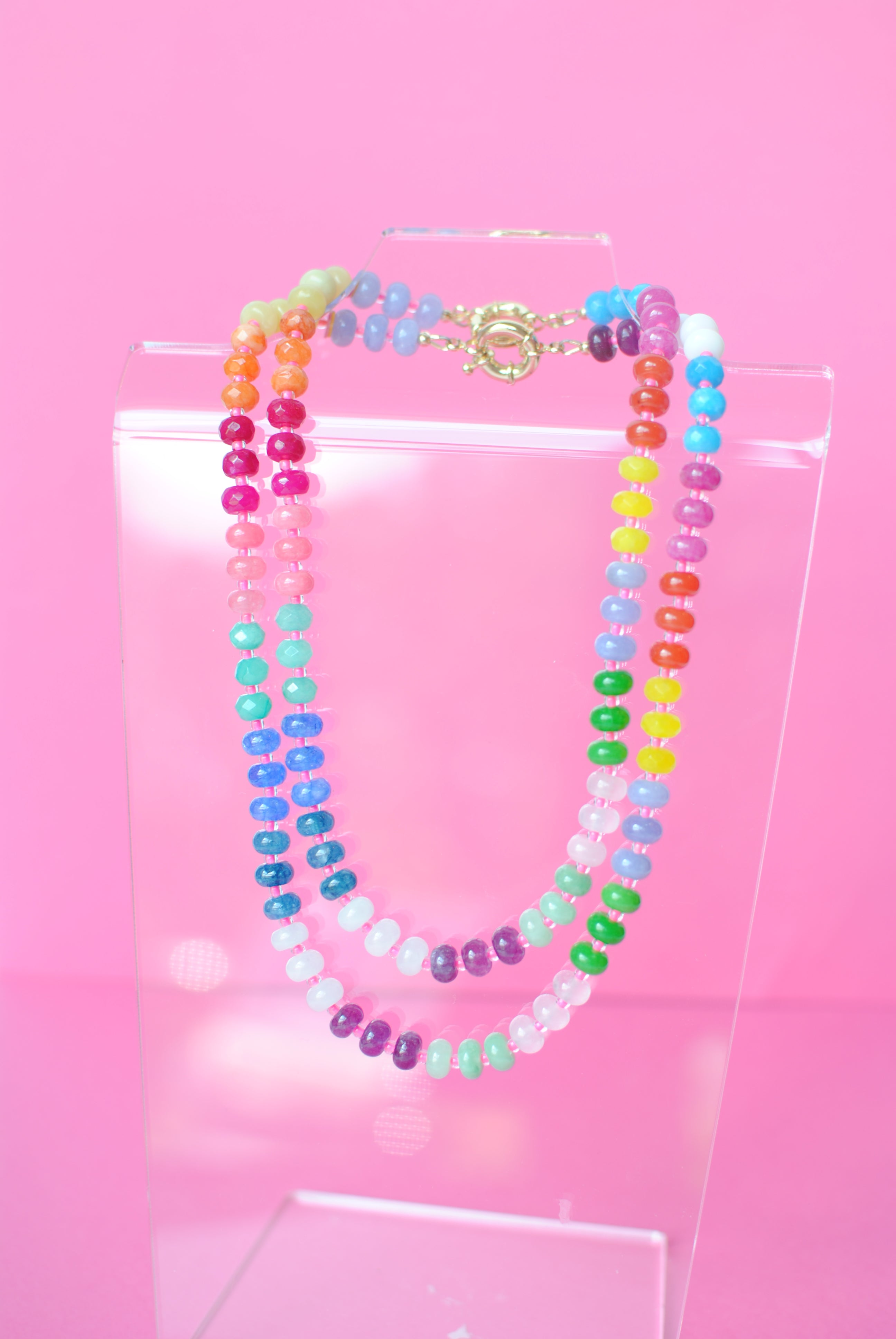 mom +  little pink seed beaded necklace