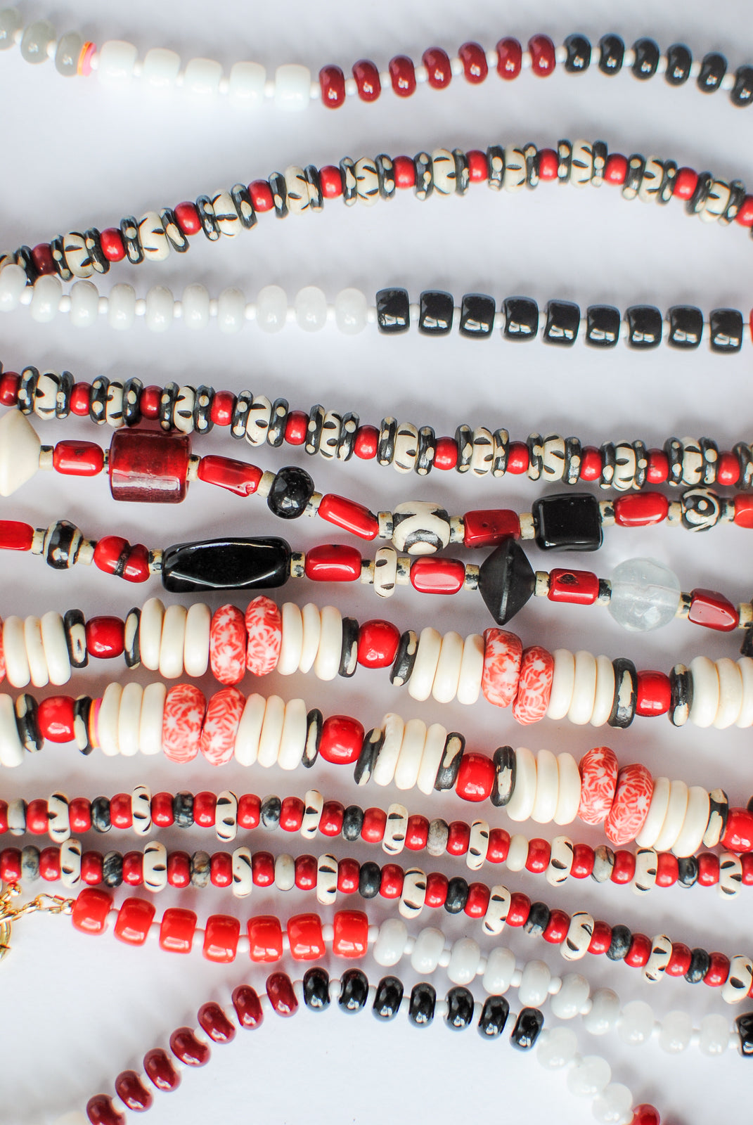 red + maroon + black + gray + white necklace