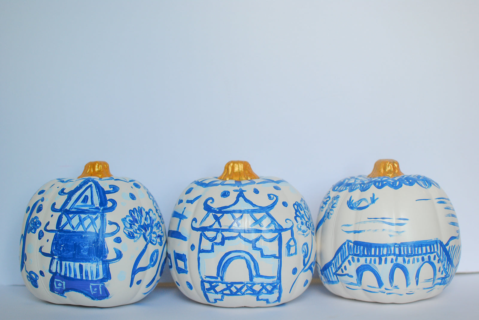 medium chinoiserie painted pumpkins 6"