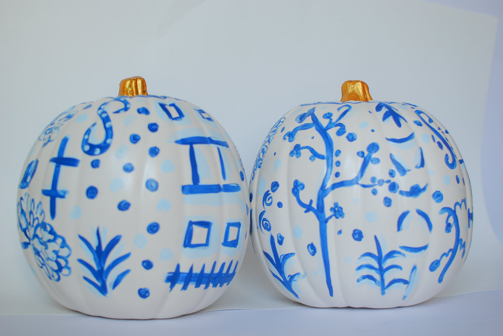 large chinoiserie painted pumpkins 9"
