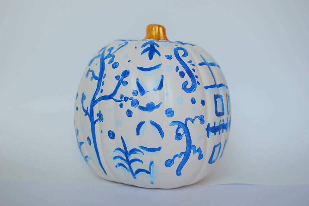 large chinoiserie painted pumpkins 9"