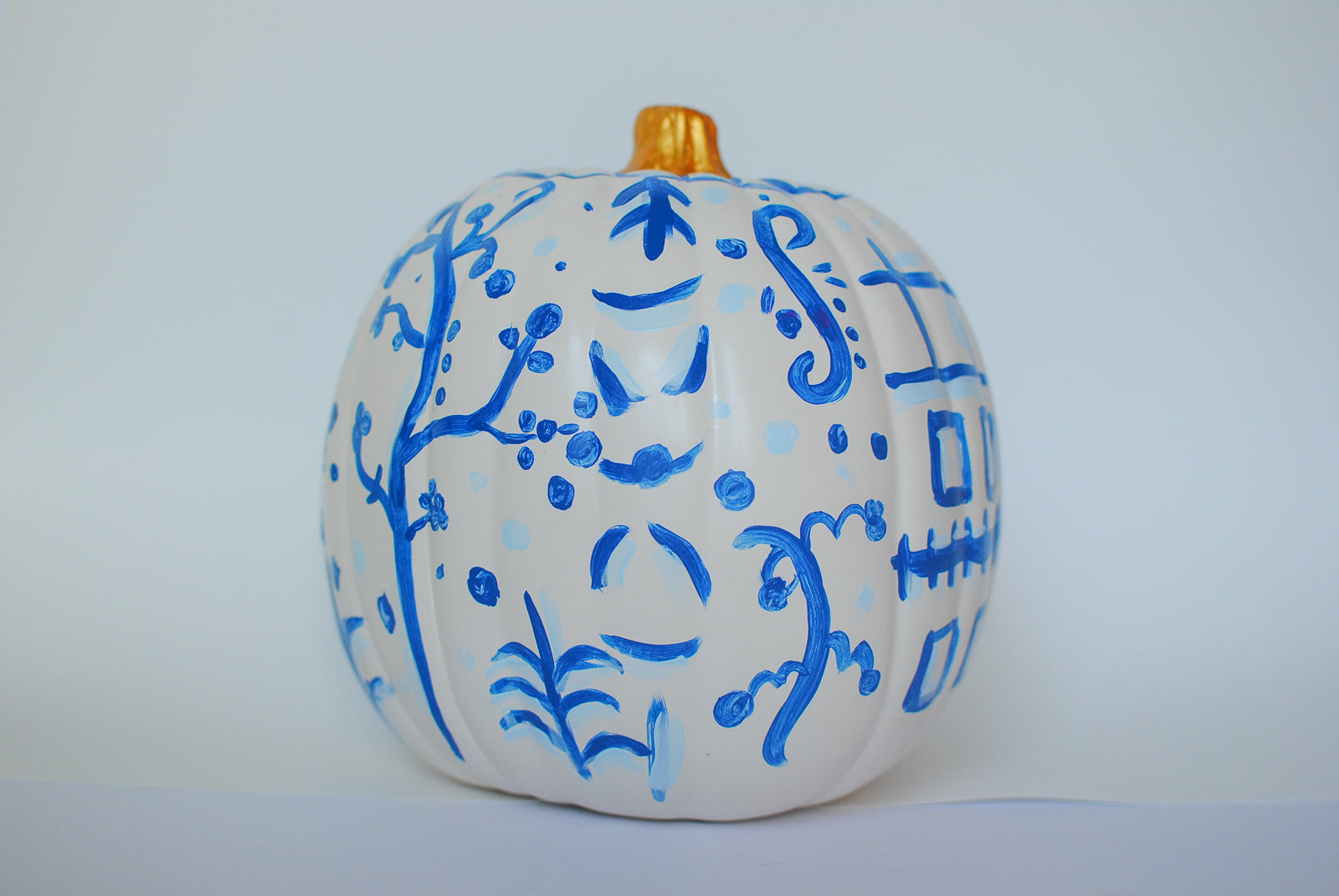 large chinoiserie painted pumpkins 9"