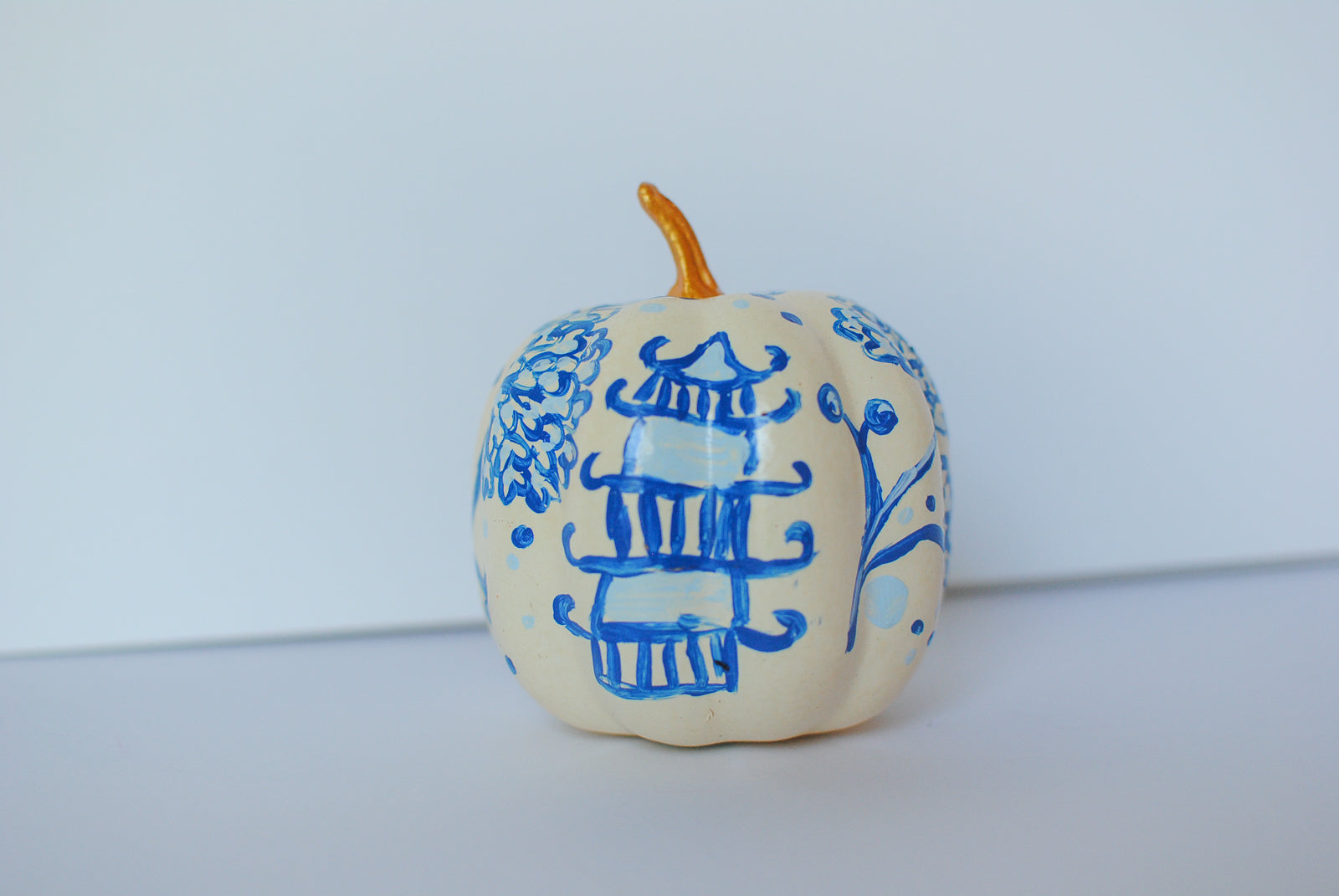 small chinoiserie painted pumpkins 4"