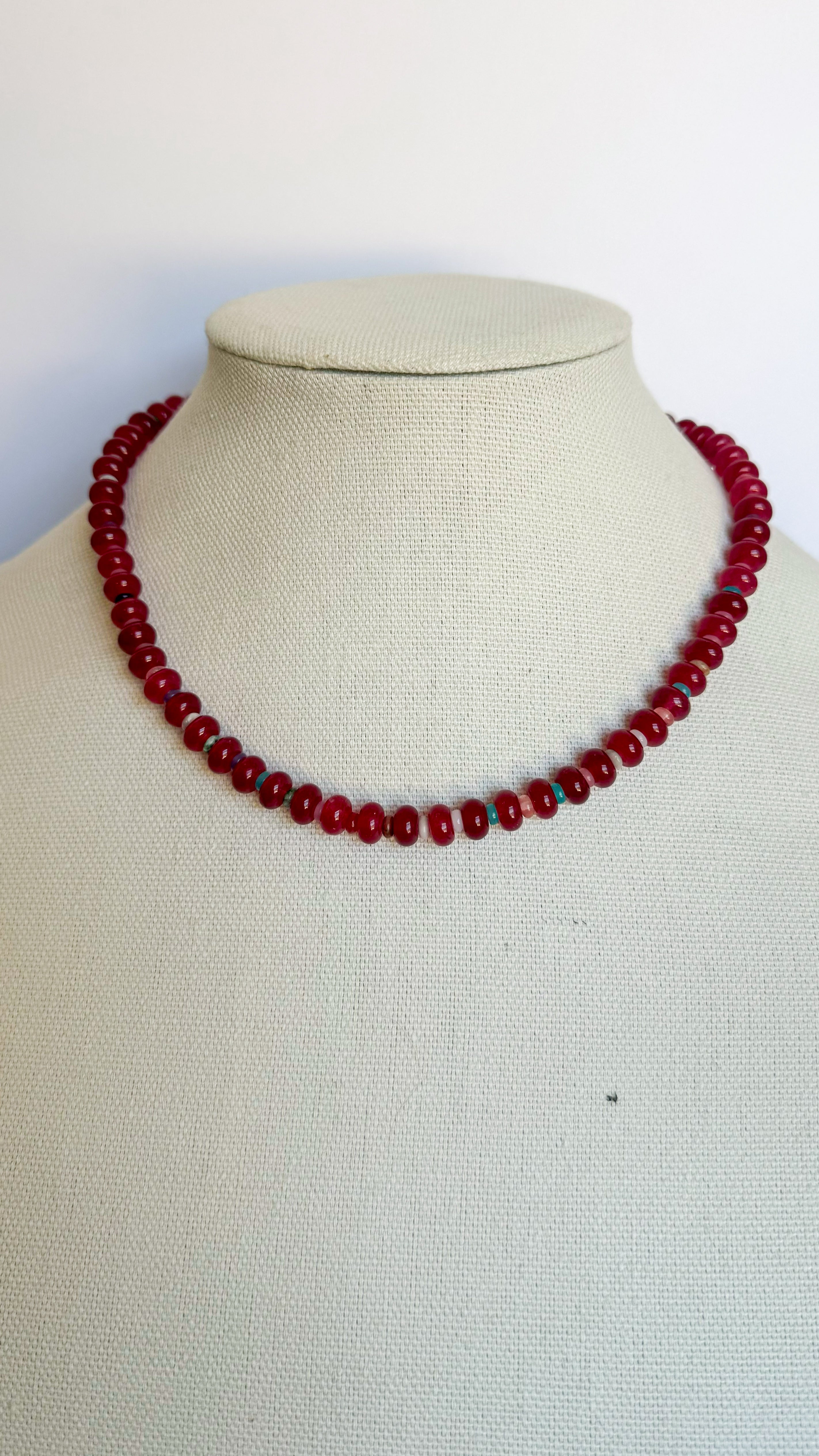 cherry red + mixed gemstone necklace