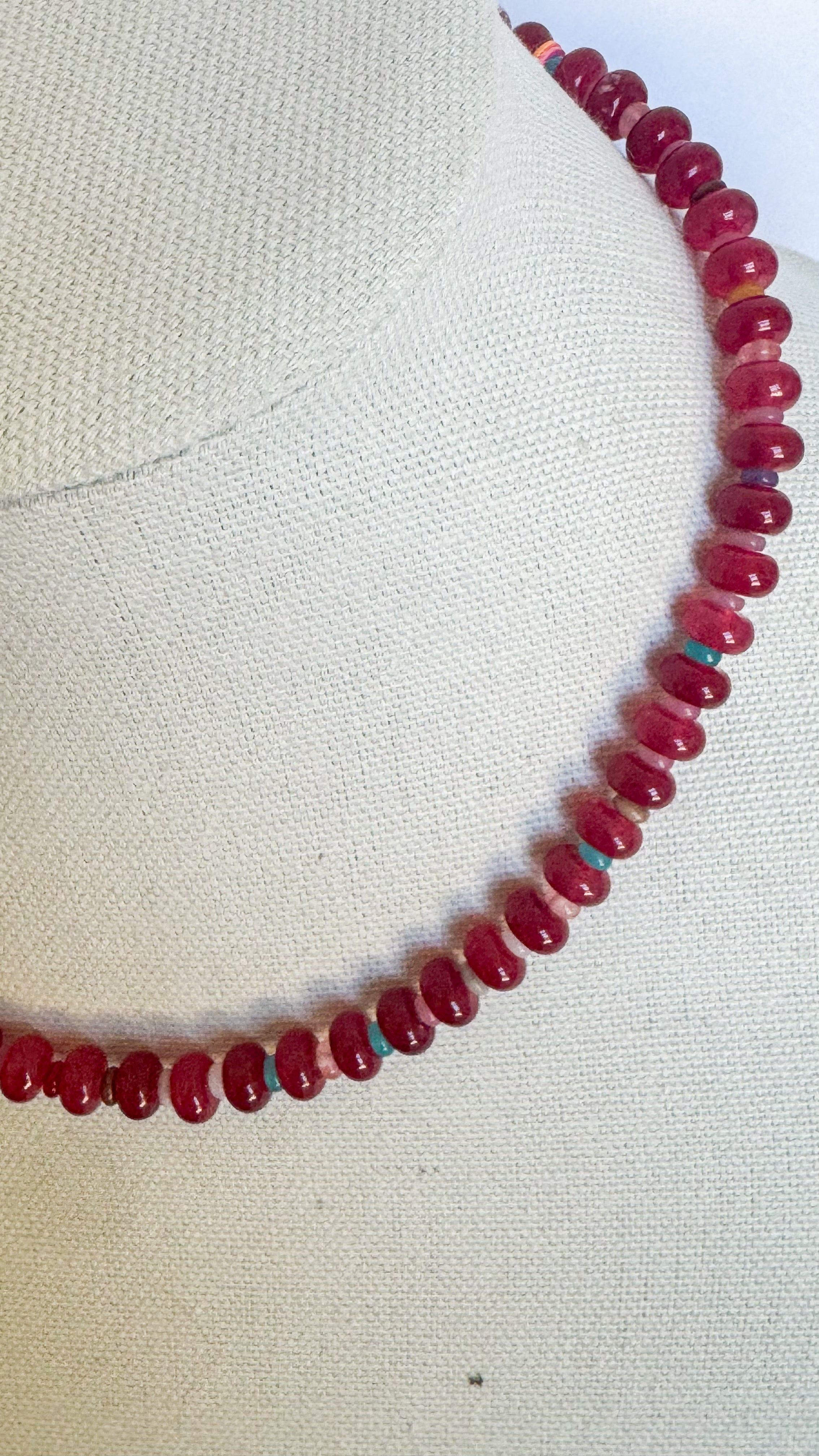 cherry red + mixed gemstone necklace