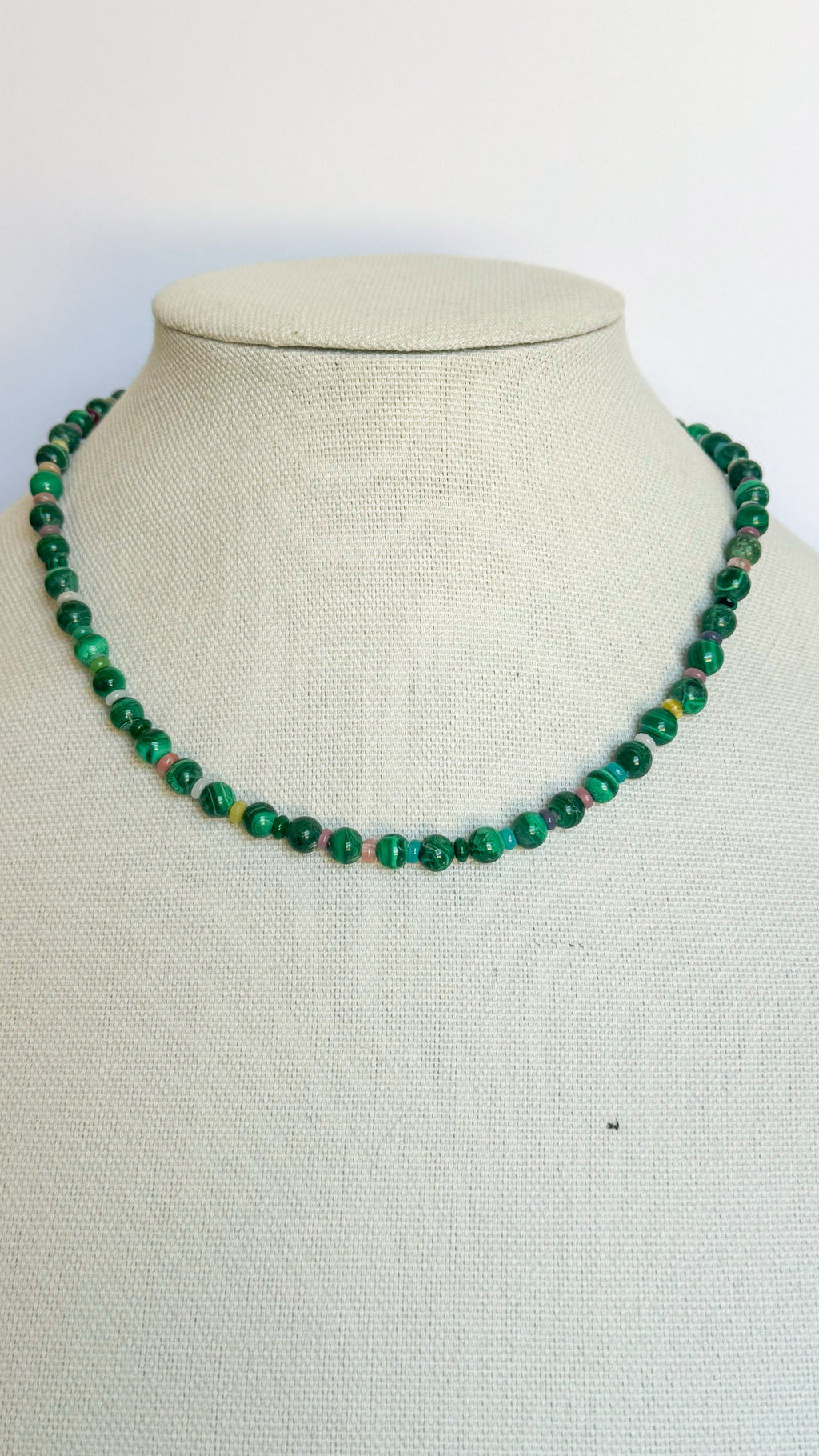 round malachite + mixed gemstone necklace