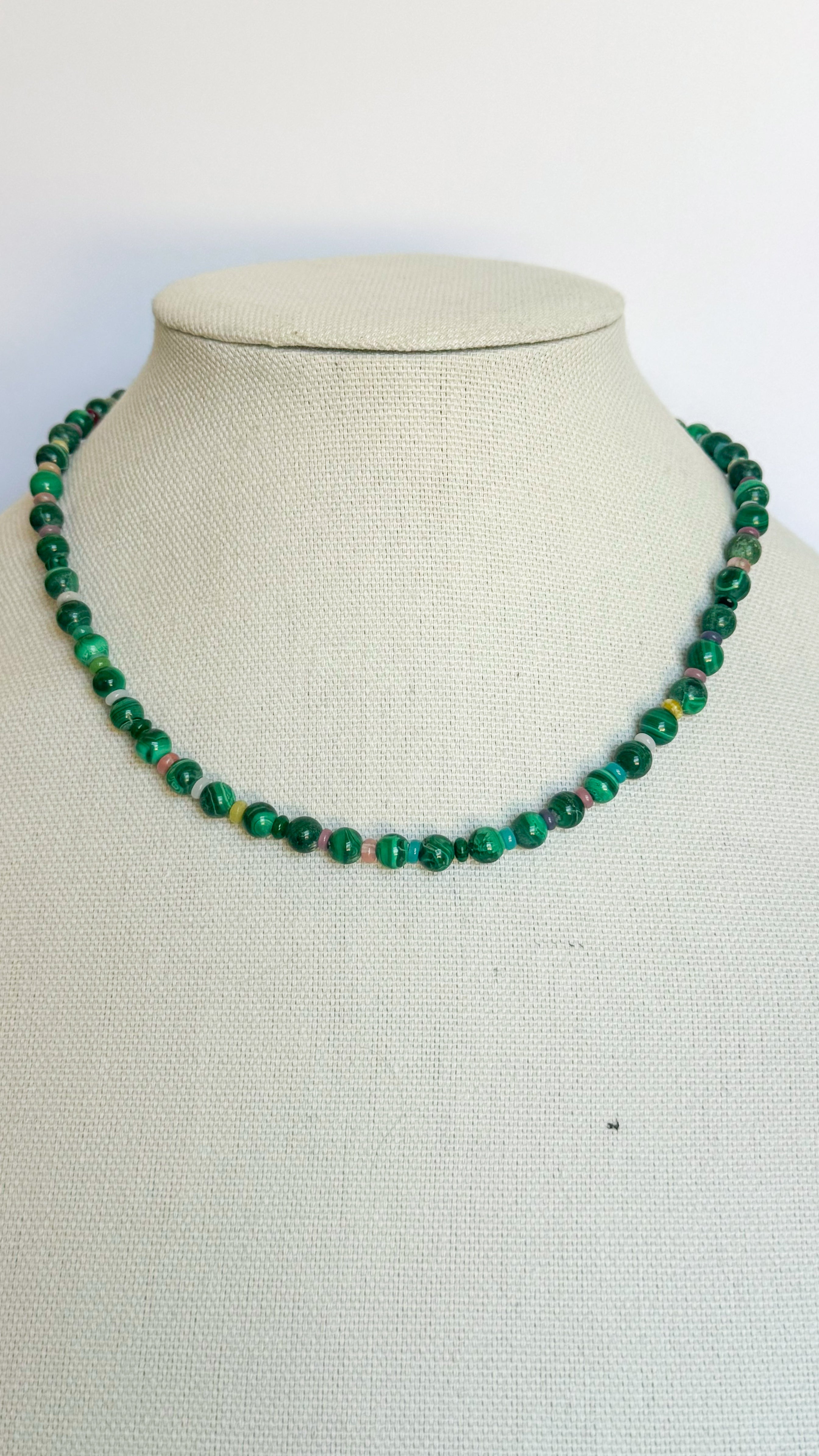 round malachite + mixed gemstone necklace