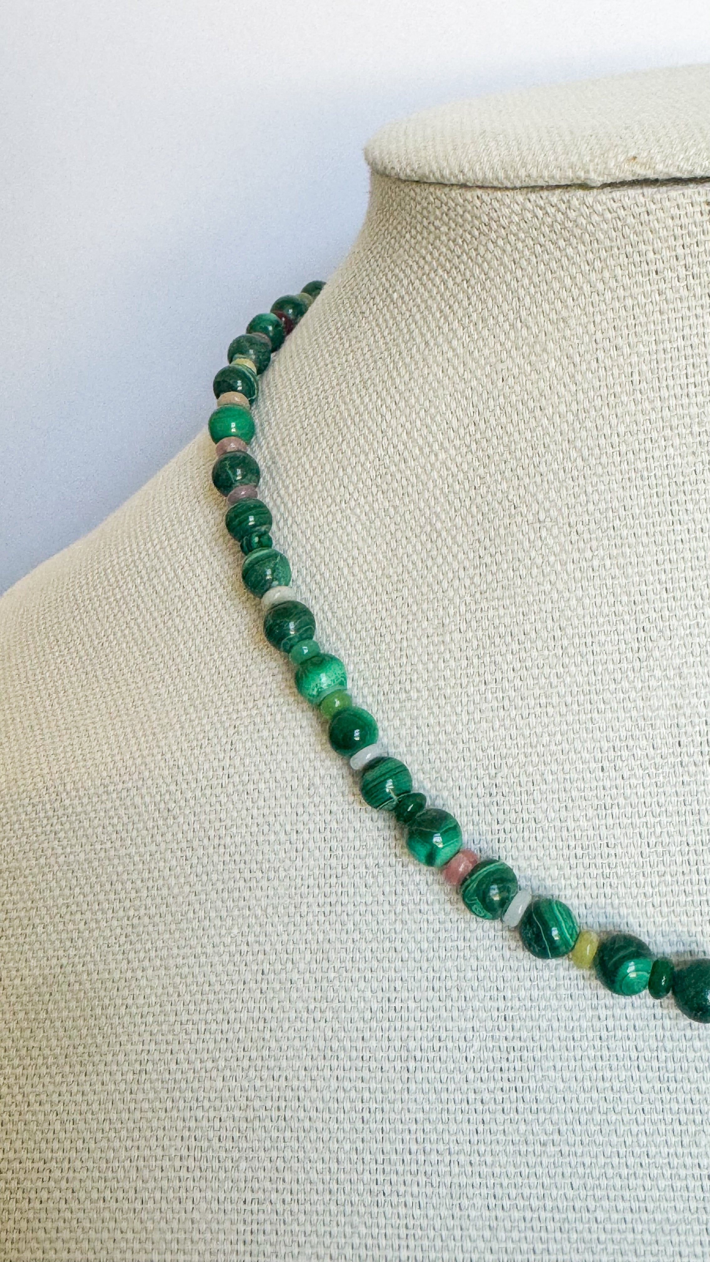 round malachite + mixed gemstone necklace