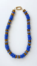 Load image into Gallery viewer, royal blue ashanti + recycled brown glass necklace
