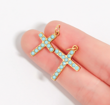 Load image into Gallery viewer, turquoise stone cross charm

