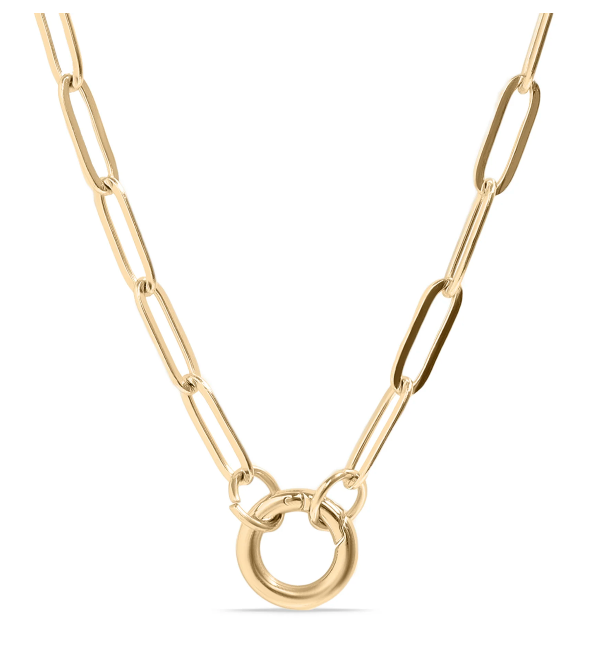 elizabeth paperclip chain with circle charm keeper necklace