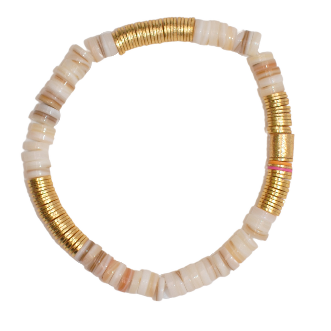 mother of pearl shell + gold 6mm