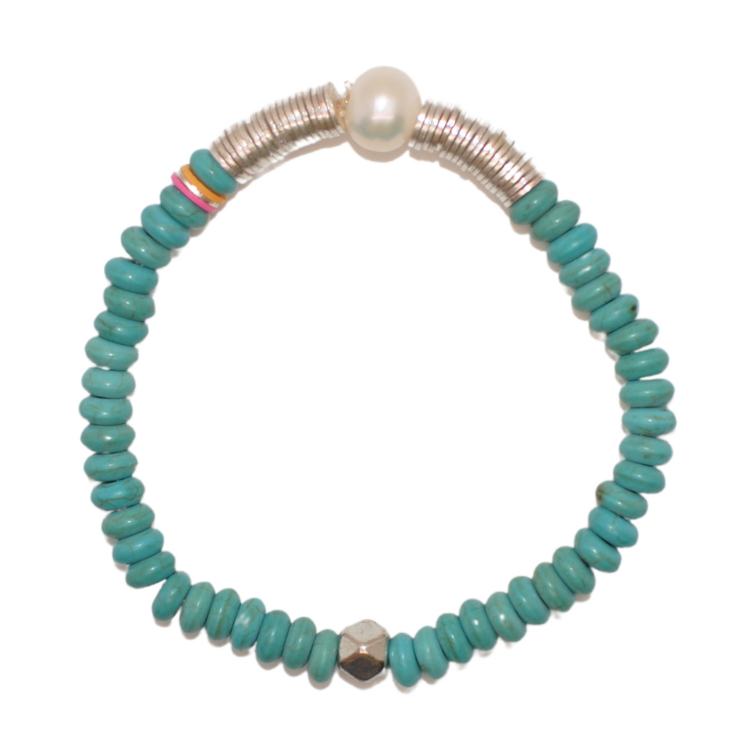 turquoise stone + freshwater pearl + silver